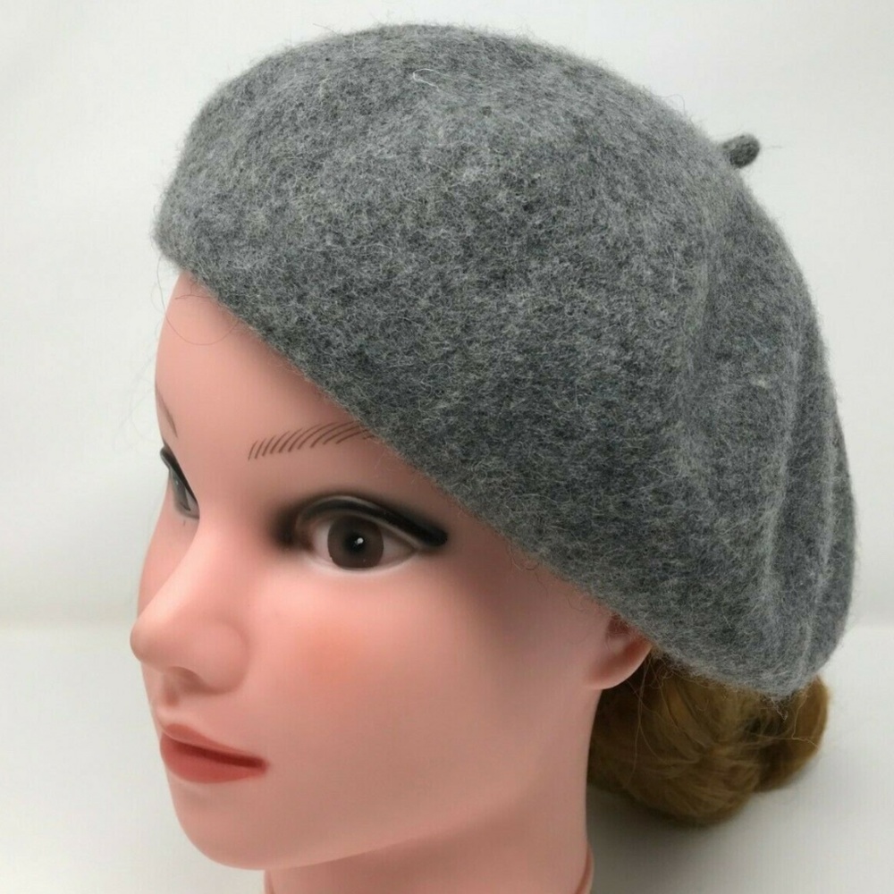 Women Beret 100% Wool Dark Gray French Beret Ladies Hat Winter Gift Beanie NEW